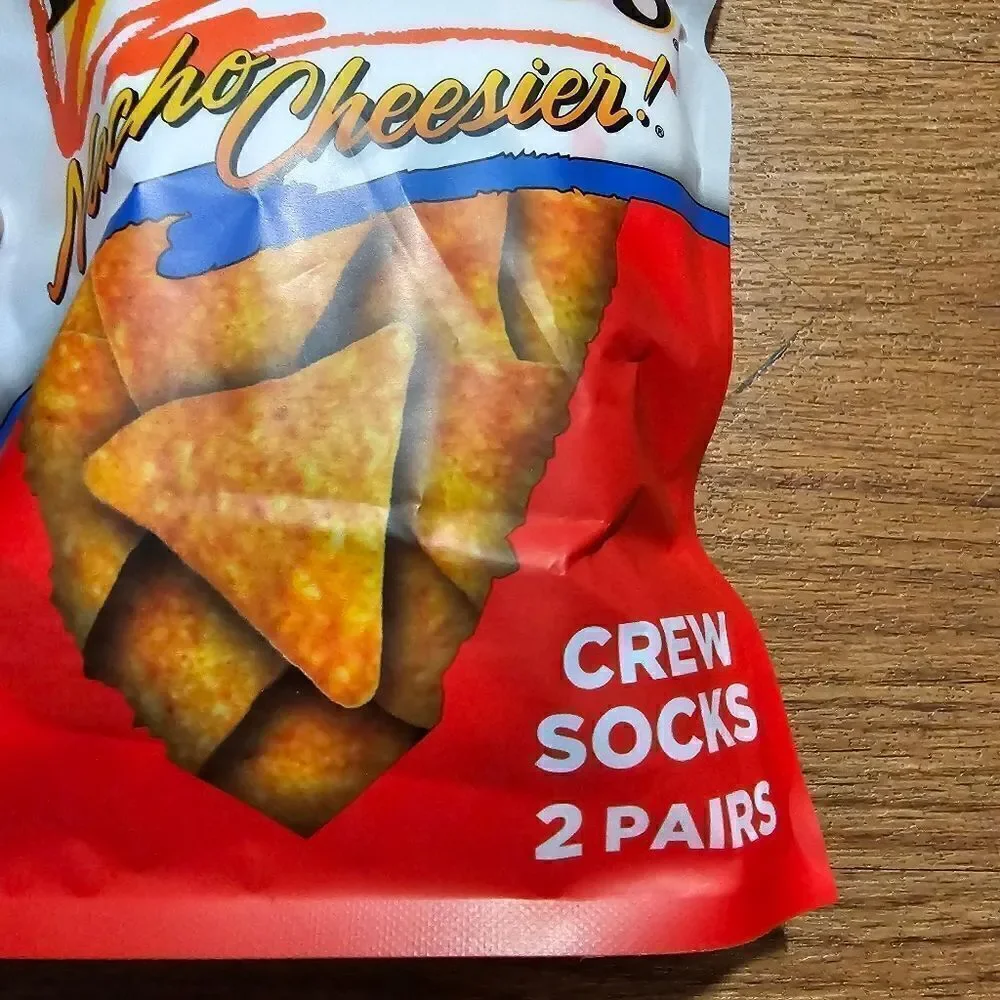 Doritos Mad Engine Crew Socks 2 Pack Size Large White AOP Models Polyester Blend